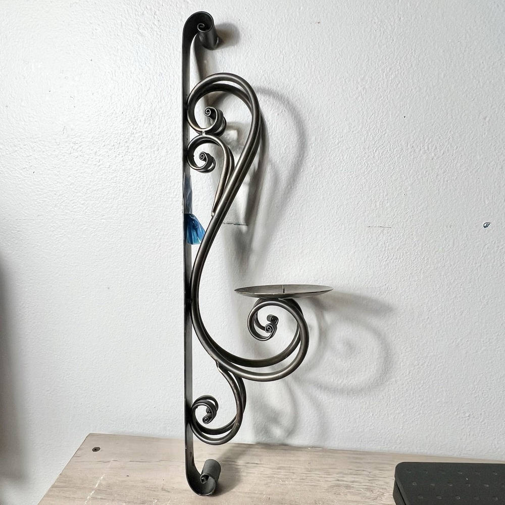 Scrolled Metal Wall Candle‎ Holder Sconce Dark Bronze Iron Scroll 22.5"H